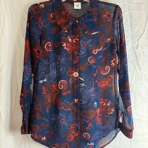 CAbi Navy and Red Paisley Blouse